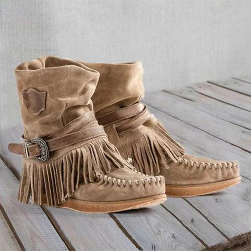Tasmota - Bottines rétro à franges pour femmes,