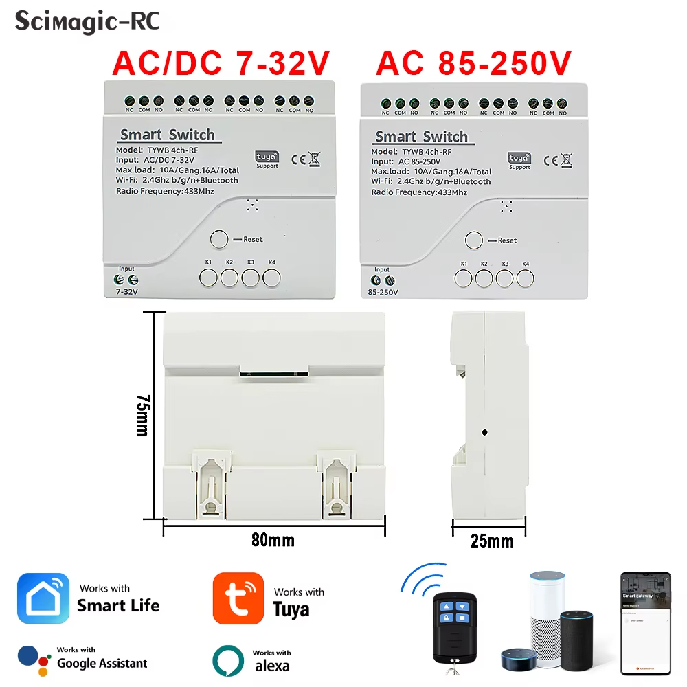 Tuya 4 Channel - Relais intelligent Wifi 4CH, module de
